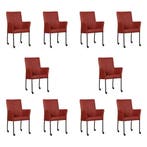 Set van 10 Leren eetkamerstoelen Comfort met wieltjes en, Ophalen of Verzenden, Nieuw, Leer, Eén