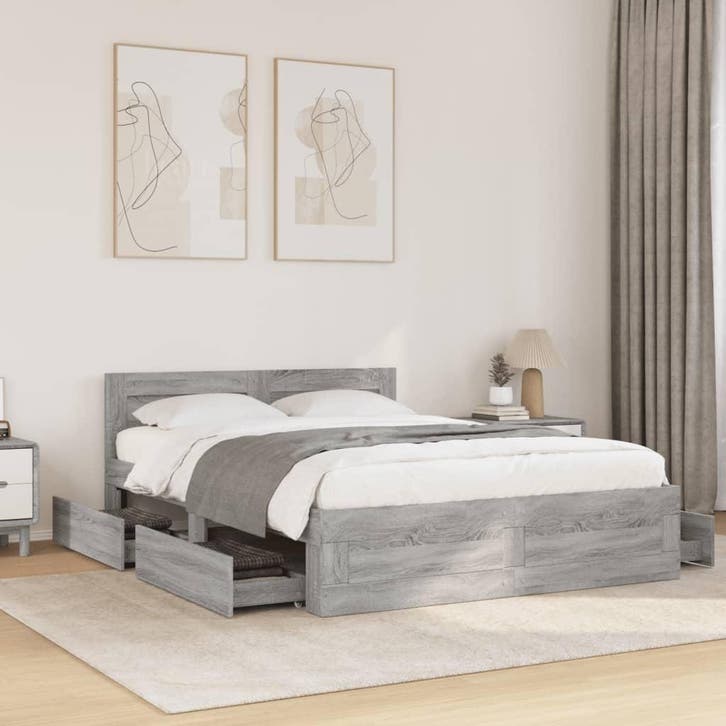 vidaXL Bedframe met hoofdeinde bewerkt hout grijs sonoma, Maison & Meubles, Chambre à coucher | Lits, Envoi