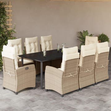vidaXL 9-delige Tuinset met kussens poly rattan beige, Verzenden, Nieuw, Tuinset