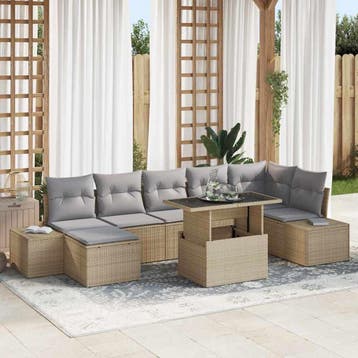 vidaXL Tuinbank Set 8 st Beige poly rattan, Verzenden