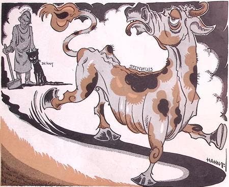 Stenhuis verlaat de O.S.P. op spotprent (lijst optie), Antiek en Kunst, Kunst | Litho's en Zeefdrukken, Verzenden