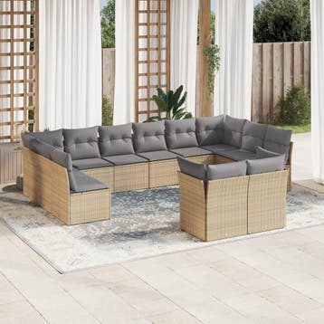 vidaXL 12-delige Loungeset met kussens poly rattan beige, Verzenden, Loungeset