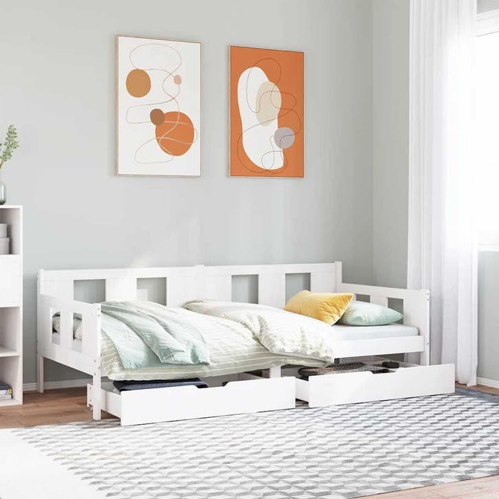 vidaXL Slaapbank met lades 90x200 cm massief grenenhout wit, Maison & Meubles, Chambre à coucher | Lits, Envoi