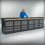 Datona Werkbank PRO – eiken werkblad – 36 lades – 400 cm –, Ophalen of Verzenden