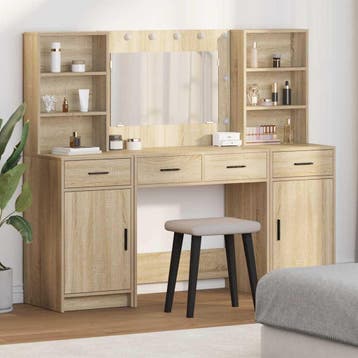 vidaXL Dressing tafel set met LED 3 st Sonoma Eik Bewerkt, Verzenden