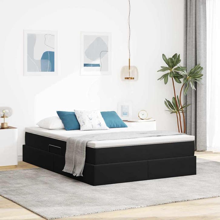 vidaXL Opbergbed met matras met matras Zwart 140 x 190 cm, Huis en Inrichting, Slaapkamer | Bedden, Nieuw, Verzenden