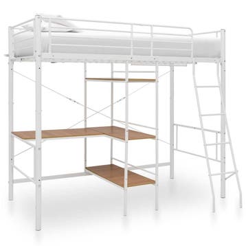 vidaXL Stapelbedframe met tafel metaal wit 90x200 cm, Verzenden