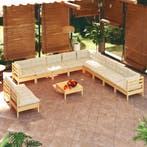 vidaXL 12-delige Loungeset met crèmekleurige kussens, Tuin en Terras, Verzenden, Nieuw, Loungeset