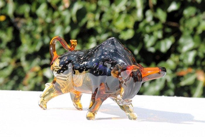 sculptuur, Beeld bull in murano stijl - 17 cm - Glas, Antiek en Kunst, Kunst | Designobjecten