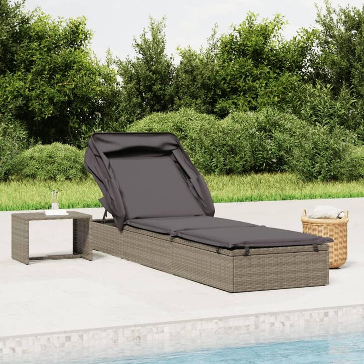 vidaXL Ligbed met inklapbaar dak 213x63x97 cm poly rattan, Tuin en Terras, Ligbedden, Nieuw, Verzenden