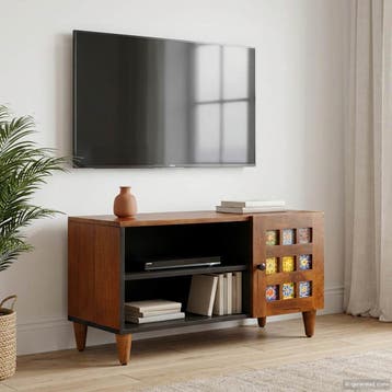 vidaXL TV Kast Walnotenhout 80 x 33 x 46 cm Massief Mango, Huis en Inrichting, Verzenden, Nieuw