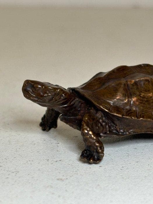 Beeld, Schildpad - 0 mm - Brons, Antiquités & Art, Curiosités & Brocante