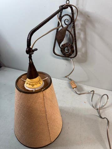 Wandlamp - Vintage Smeedijzeren Wandlamp met Linnen Kap -