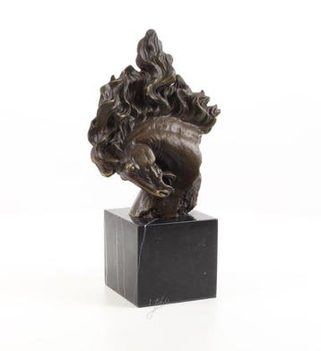 Figuur - A BRONZE SCULPTURE OF A HORSE HEAD - Brons, Marmer