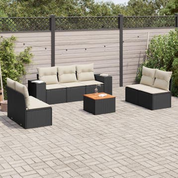 vidaXL 8-delige Loungeset met kussens poly rattan zwart, Verzenden, Nieuw, Loungeset