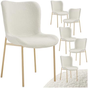 Gestoffeerde stoel Tessa - Bouclé wit/goud, Set van 6, Verzenden, Nieuw