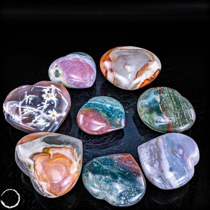 Exclusieve harten-set uit verschillende edelstenen – Unieke, Collections, Minéraux & Fossiles