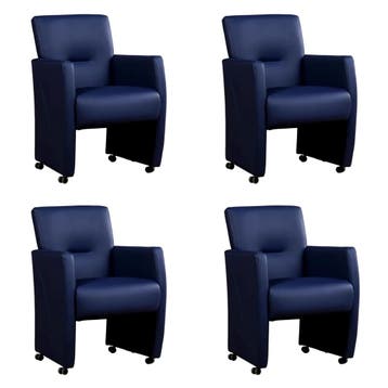 Set van 4 Leren eetkamerstoelen Pleasure - Toledo Kobalt, Ophalen of Verzenden