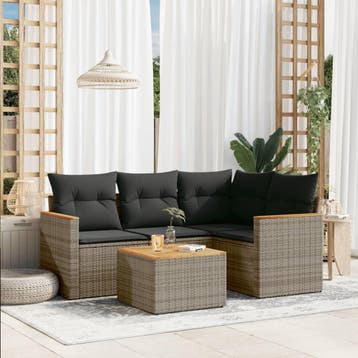 vidaXL 5-delige Loungeset met kussens poly rattan grijs, Verzenden, Nieuw, Loungeset