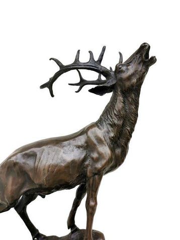 Beeldje - Edelhert - Brons, Marmer