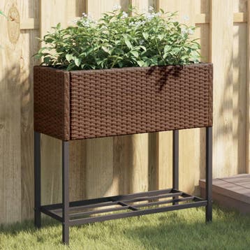 vidaXL Plantenbak met schap poly rattan bruin, Verzenden