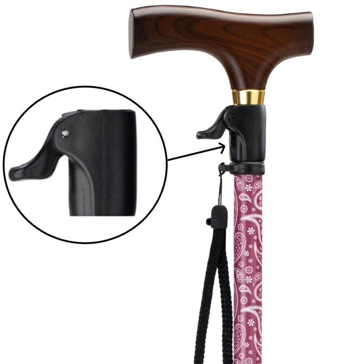 MultiMotion wandelstok met drukknop verstelling Rood paisley, Diversen, Verpleegmiddelen, Ophalen of Verzenden