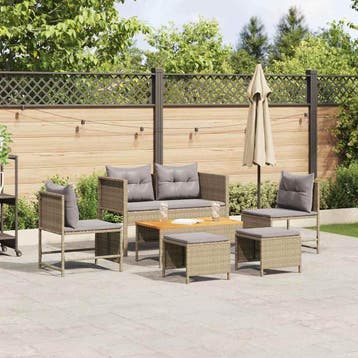 vidaXL Tuinbank Set 6 st Beige en Lichtgrijs poly rattan, Verzenden