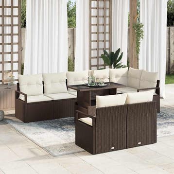 vidaXL Tuinbank Set met kussen 9 pcs Bruin en crème poly, Verzenden, Nieuw