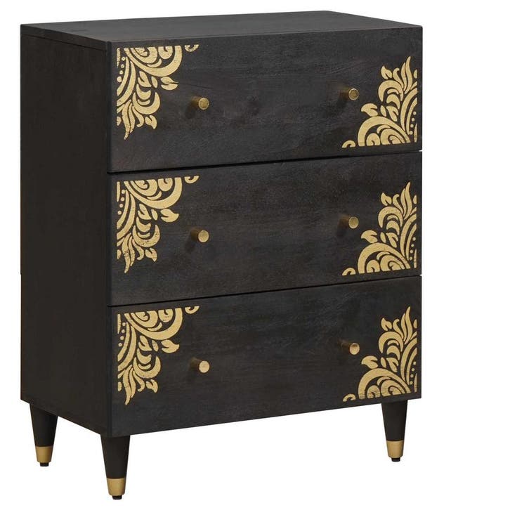 vidaXL Dressoir Zwart 60 x 33 x 75 cm Massief Mango Hout, Huis en Inrichting, Kasten | Overige, Nieuw, Verzenden
