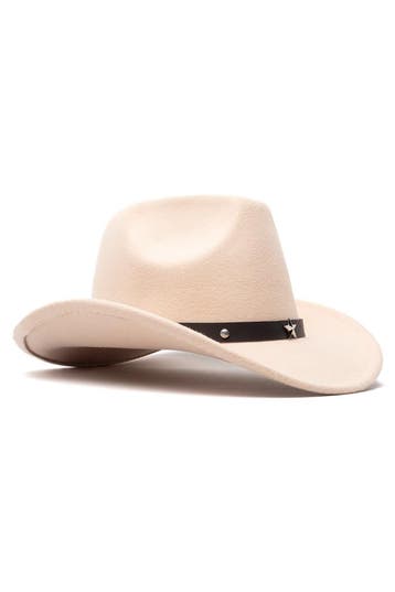 KIMU® Cowboyhoed Ecru Beige Wolvilt Ster Lichtbruine Cowboy, Kleding | Heren, Ophalen of Verzenden, Nieuw