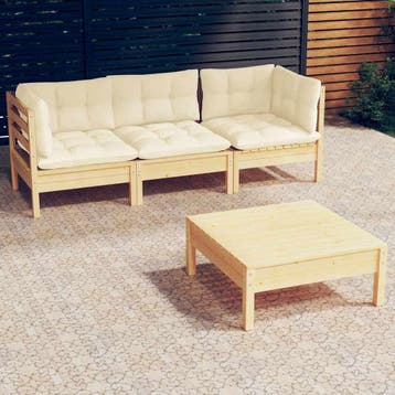 vidaXL 4-delige Loungeset met crèmekleurige kussens, Tuin en Terras, Verzenden, Nieuw, Loungeset