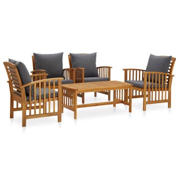 vidaXL 5-delige Loungeset met kussens massief acaciahout, Verzenden, Nieuw, Loungeset