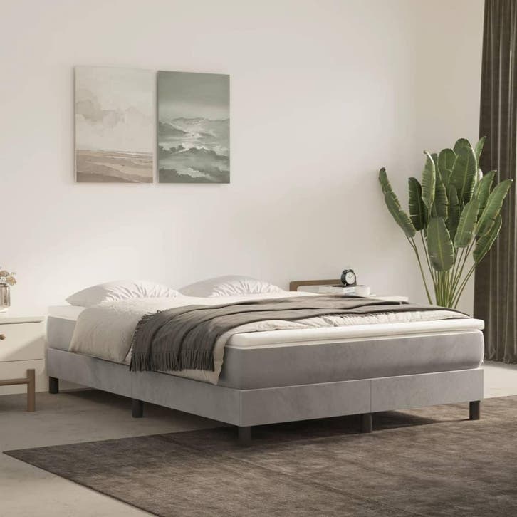 vidaXL Boxspring bed 140x200 cm fluweel lichtgrijs, Huis en Inrichting, Slaapkamer | Bedden, Nieuw, Verzenden