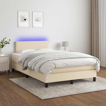 vidaXL Boxspring met matras en LED stof crèmekleurig 120x200, Verzenden