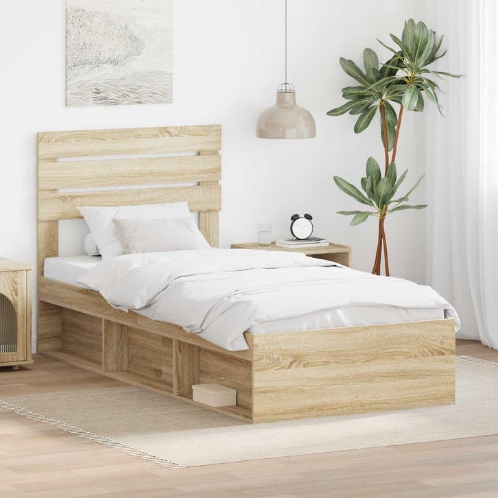 vidaXL Bedframe met hoofdeinde Sonoma 100 x 200 cm Massief, Huis en Inrichting, Slaapkamer | Bedden, Nieuw, Verzenden