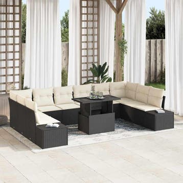 vidaXL Tuinbank Set 11 st Zwart en Crème poly rattan, Verzenden, Nieuw