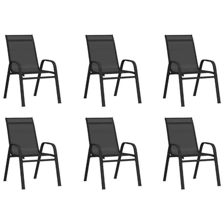 6 Tuinstoelen Zwart | Retour deal | 35% korting, Tuin en Terras, Tuinstoelen, Stapelbaar, Zo goed als nieuw, Textileen, Verzenden