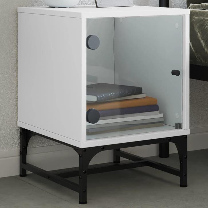 vidaXL Nachtkastje met glazen deur 35x37x50 cm wit, Huis en Inrichting, Slaapkamer | Nachtkastjes, Nieuw, Verzenden