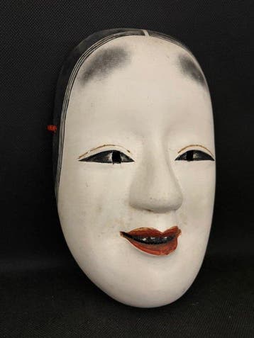Noh masker - Hout, Japanse handgesneden houten Noh-masker –, Antiek en Kunst
