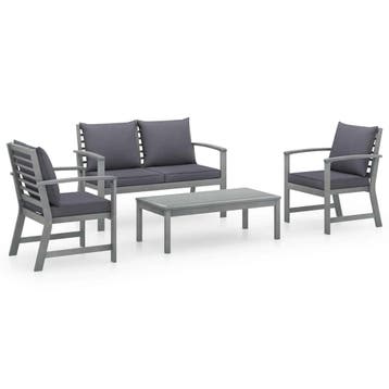 vidaXL 4-delige Loungeset met kussens massief acaciahout, Verzenden, Nieuw, Loungeset