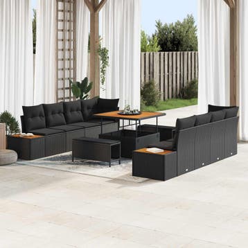 vidaXL Tuinbank Set 11 st 10-Aantal zitplaatsen Zwart Poly, Verzenden