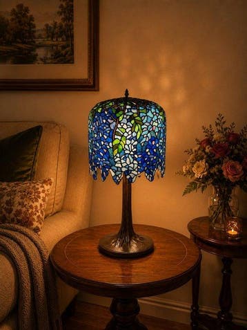 XXL Tiffany stijl tafellamp BLUE WISTERIA lamp met 2
