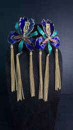 Boucles doreilles émaillées plaquées or 22 carats –, Nieuw