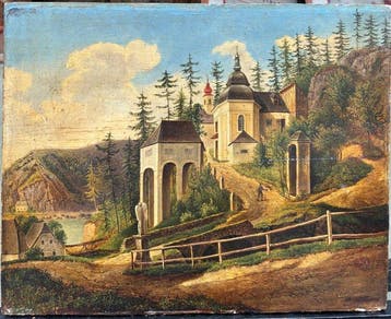Adolf Heinrich Lier (1826-1882) - Paysage Eglise Calvaire, Antiquités & Art
