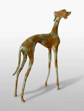 Abdoulaye Derme - sculptuur, Lévrier debout - 29 cm - Brons
