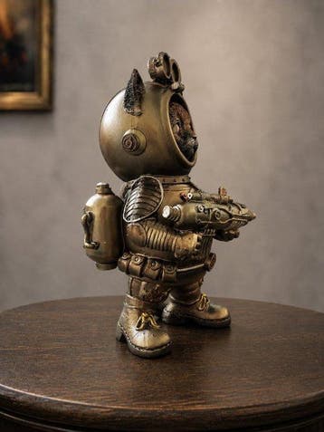 sculptuur, Steampunk Cat Explorer – sculptuur met duikhelm,