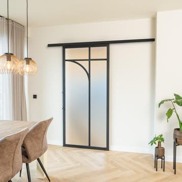 Stalen Schuifdeur koofsysteem - 5 Vlaks rond - Matglas, 75 tot 150 cm, Nieuw, 150 tot 225 cm, Metaal
