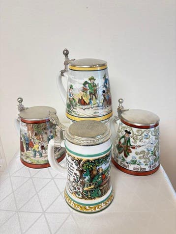 Deutsche Bierkrüge mit Zinndeckel - Kunsthandwerkliche