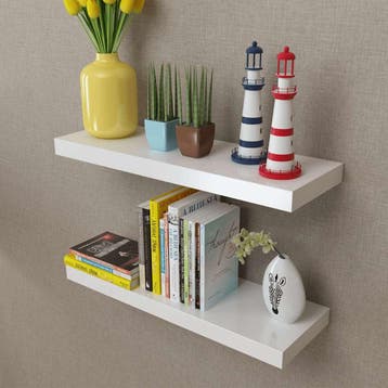 vidaXL Wandplanken MDF zwevend voor boeken/dvd wit 2 st, Verzenden