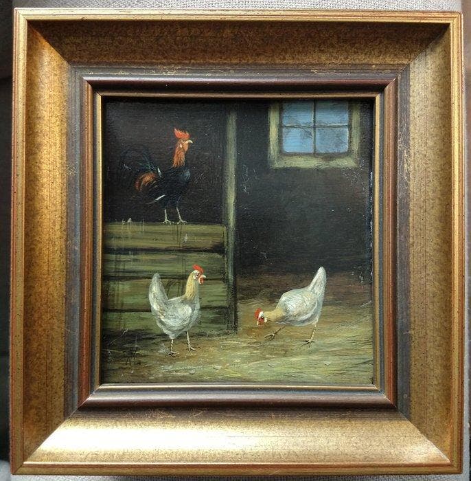 Wilhelmus Albertus Lammers (1857-1913) - De kippenstal, Antiquités & Art, Art | Peinture | Classique